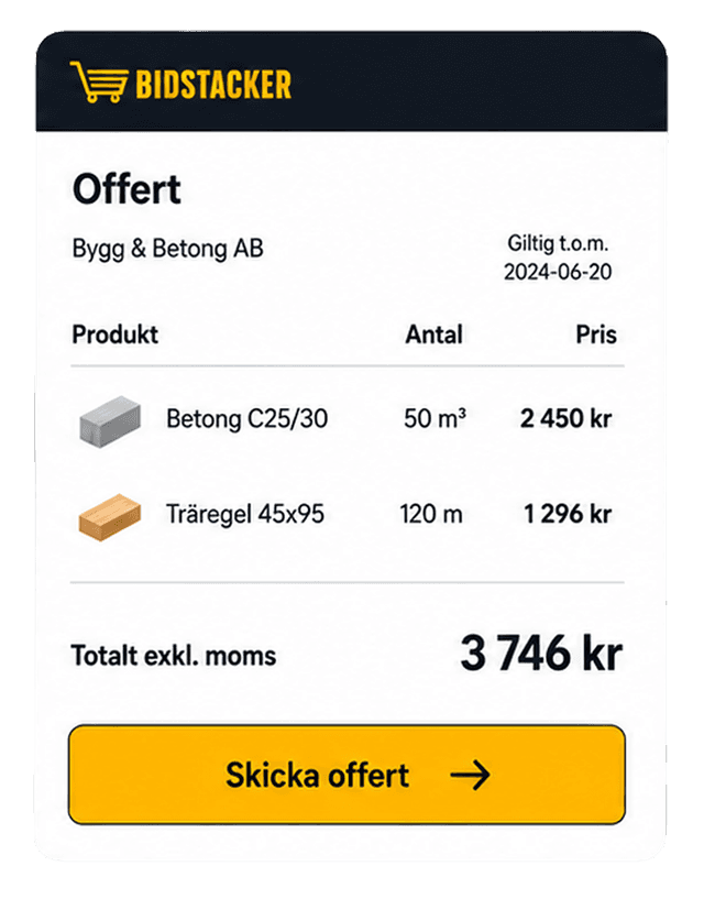 Bidstacker mobilvy – skapa förfrågan